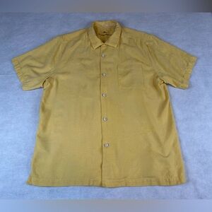 Tommy Bahama Shirt Mens Large Yellow Silk Hawaiian Button Down Camp Leaf Pattern